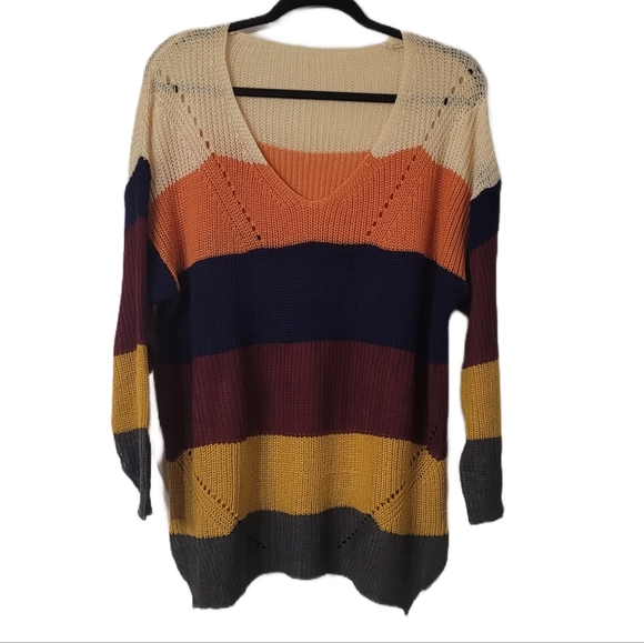 Vestiges Striped Pullover Sweater Size XL Cream Peach - Picture 1 of 5